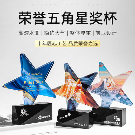水晶奖杯定制创意五角星金属狼鹿展翅奖牌年会优秀员工销售冠军 商品图0