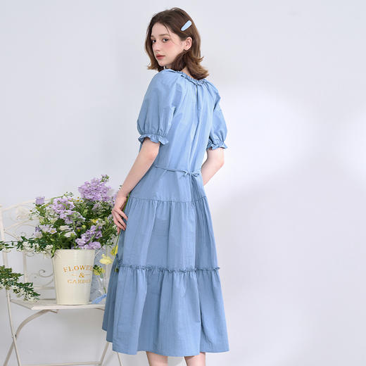 慵懒随性拼接木耳边泡泡短袖连衣裙女春夏A字宽松长裙V0850331 商品图2
