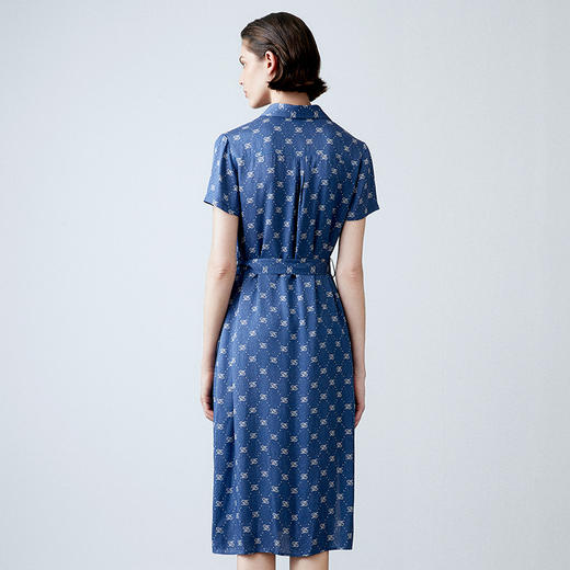 EITIE爱特爱夏季新款通勤时尚气质印花系带收腰连衣裙女7807508 商品图4