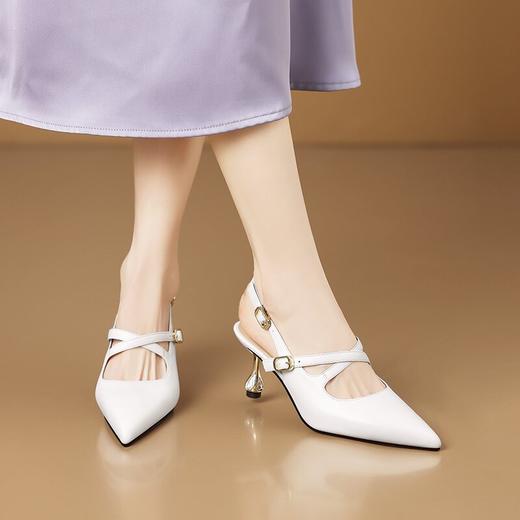 【预售5天】春夏季尖头牛皮简约一字扣包头后空高跟凉鞋女HY&H3650 商品图3