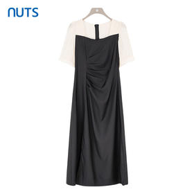 NUTS夏季新品撞色方领时尚优雅气质短袖连衣裙428103397
