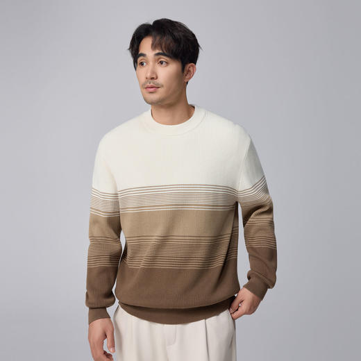 墨麦客男装渐变条纹男士圆领针织衫2024冬季新款休闲肌理感毛衣男 商品图1