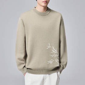 墨麦客男装2024秋冬季新款提花圆领毛衣男士自发热加厚针织衫外套