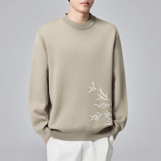 墨麦客男装2024秋冬季新款提花圆领毛衣男士自发热加厚针织衫外套 商品图0