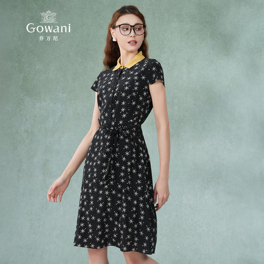 乔万尼夏季真丝连衣裙气质修身显瘦短袖桑蚕丝中长裙ES2E169 商品图2