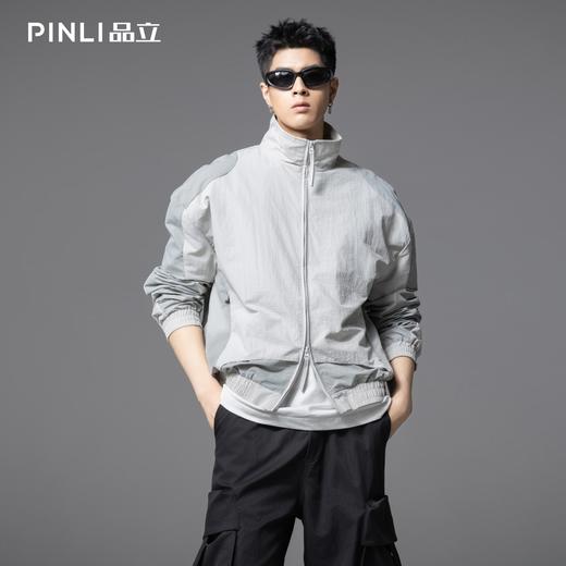 PINLI品立2025秋季新款立领拼接撞色拉链门襟长袖衬衫男士衬衣GD252113295 商品图4