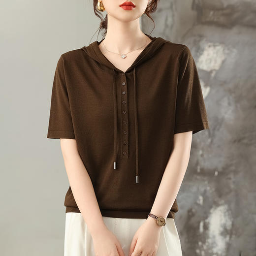 CC-MH-25125连帽短袖t恤女装2025夏季新款莱赛尔天丝针织衫薄款带帽宽松上衣 商品图2