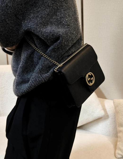 Gucci 小号 黑金 牛皮 风琴包 商品图2