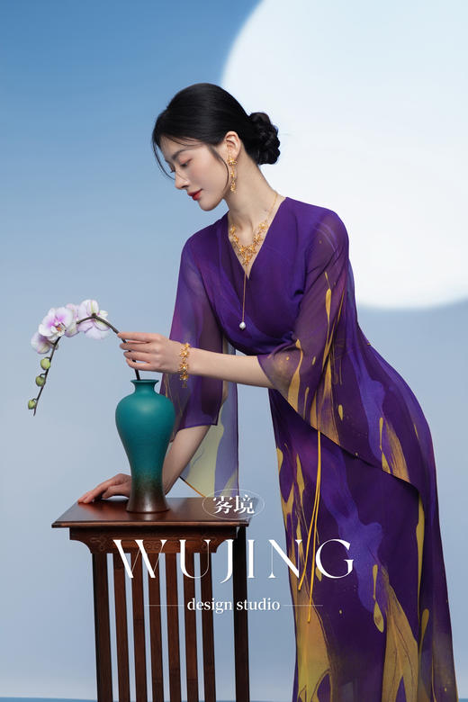 3205278 紫金梦雨 韩国进口水晶乔其纱连衣裙 雾境 商品图2