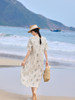 亚麻印花宽松圆领，复古中袖连衣裙茶服HS25827 商品缩略图2
