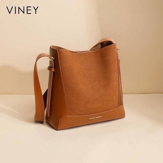 牛皮水桶包 | VINEY 2025新款斜挎女包磨砂牛皮大容量通勤单肩包 商品图3
