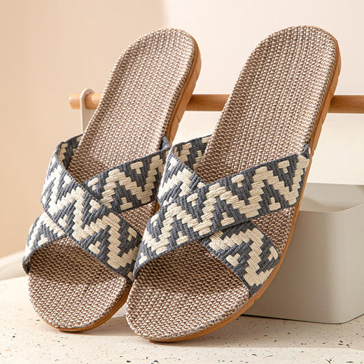 日式无印家居亚麻交叉拖鞋情侣款 A-4348 商品图7