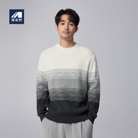 墨麦客男装渐变条纹男士圆领针织衫2024冬季新款休闲肌理感毛衣男