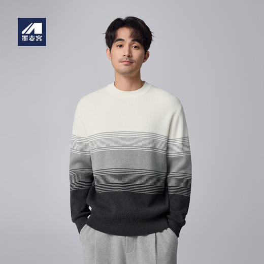 墨麦客男装渐变条纹男士圆领针织衫2024冬季新款休闲肌理感毛衣男 商品图0