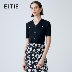 EITIE爱特爱夏季新款气质V领修身显瘦针织衫7801503