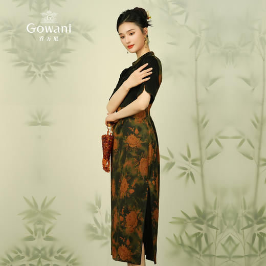 【黄色复古花】【香云纱】乔万尼新款夏重磅真丝桑蚕丝连衣裙拼接复古印花长裙ES2E123 商品图2