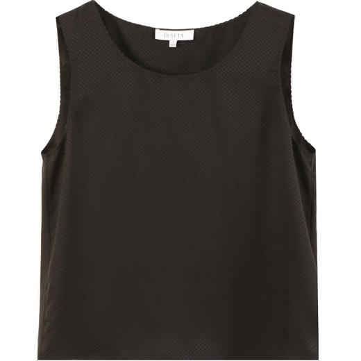 玳莎黑色格纹真丝无袖背心2025夏季新款女宽松圆领套头打底上衣  FB31001 商品图4