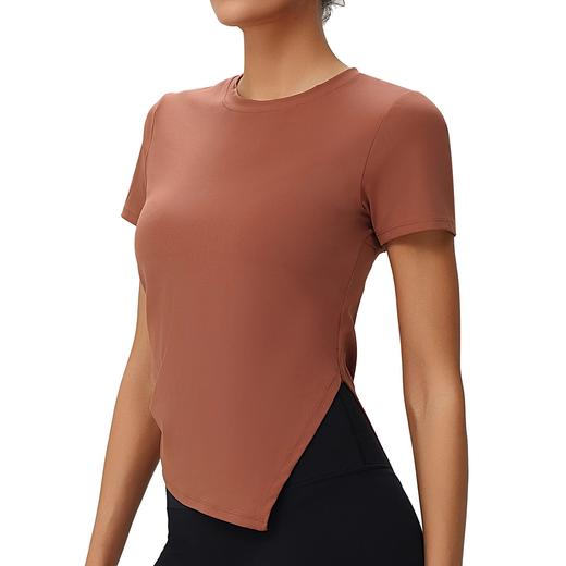 跃牌（呗咪纷纷系列）褶皱显瘦修身不规则开叉瑜伽服短袖圆领运动瑜伽T恤DX3012 商品图4