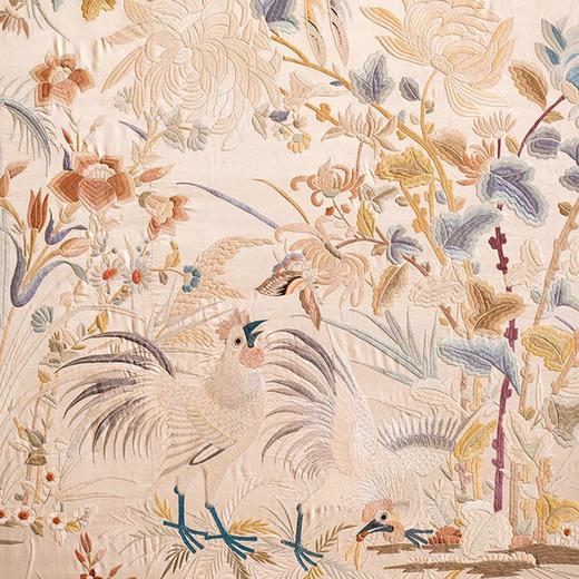 【已售】独角鹿西洋古董 1900年代中国出品「锦上添花」传统东方花鸟主题大型粤绣挂屏 商品图5