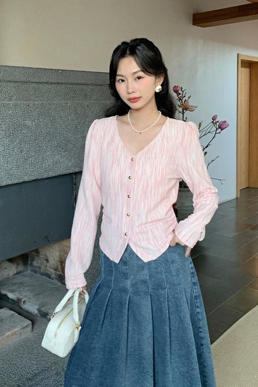 LNNNS 粉色V领单排扣上衣开衫 20182 商品图0