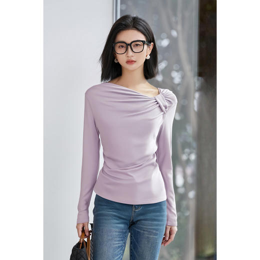 米思阳2026春季新款设计感蝴蝶扭结长袖T恤气质温柔漂亮小衫上衣1852 商品图3