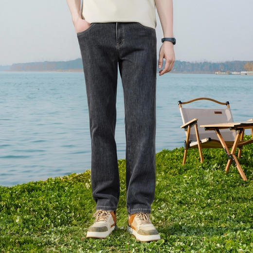 圣得西2025秋季棉质弹力宽松直筒牛仔裤男士弹力裤子时尚休闲裤 商品图3