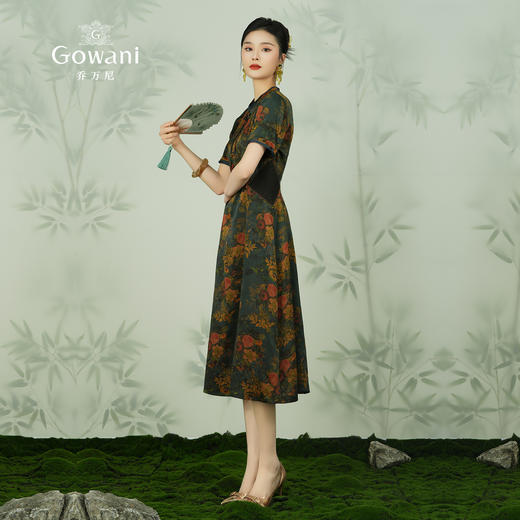 【蓝色古典花】乔万尼装柜夏季新款桑蚕丝连衣裙复古花真丝长裙ES2E121 商品图2