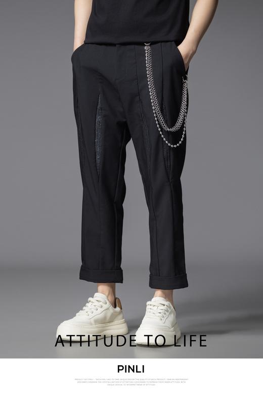 PINLI品立2025夏季新款男士拼接设计感九分裤潮牌百搭宽松休闲裤B252117041 商品图6