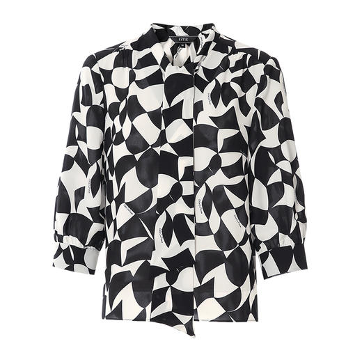 EITIE爱特爱夏新款气质通勤显瘦飘带系带印花衬衫上衣7813508 商品图5