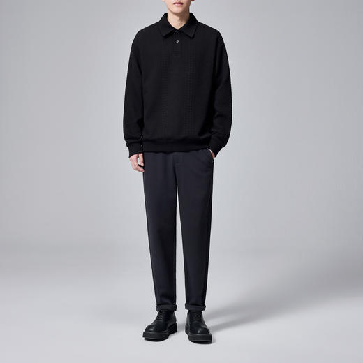 墨麦客男装纯色翻领卫衣男士2025春季新款麦穗格纹休闲上衣男潮 商品图4