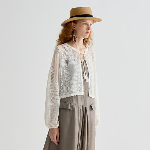 谜底针织开衫长袖女2025夏季新品复古文艺合身H型短毛衣252MZ0881 商品图1