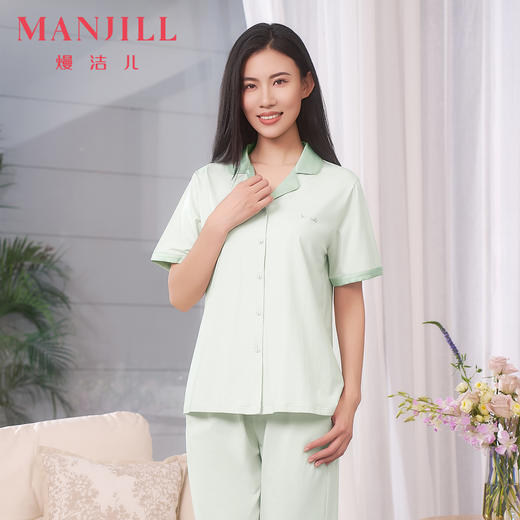 【商场同款】熳洁儿 莫棉家居服情侣款短袖长裤套装开衫简约高级25203220/25203920 商品图1