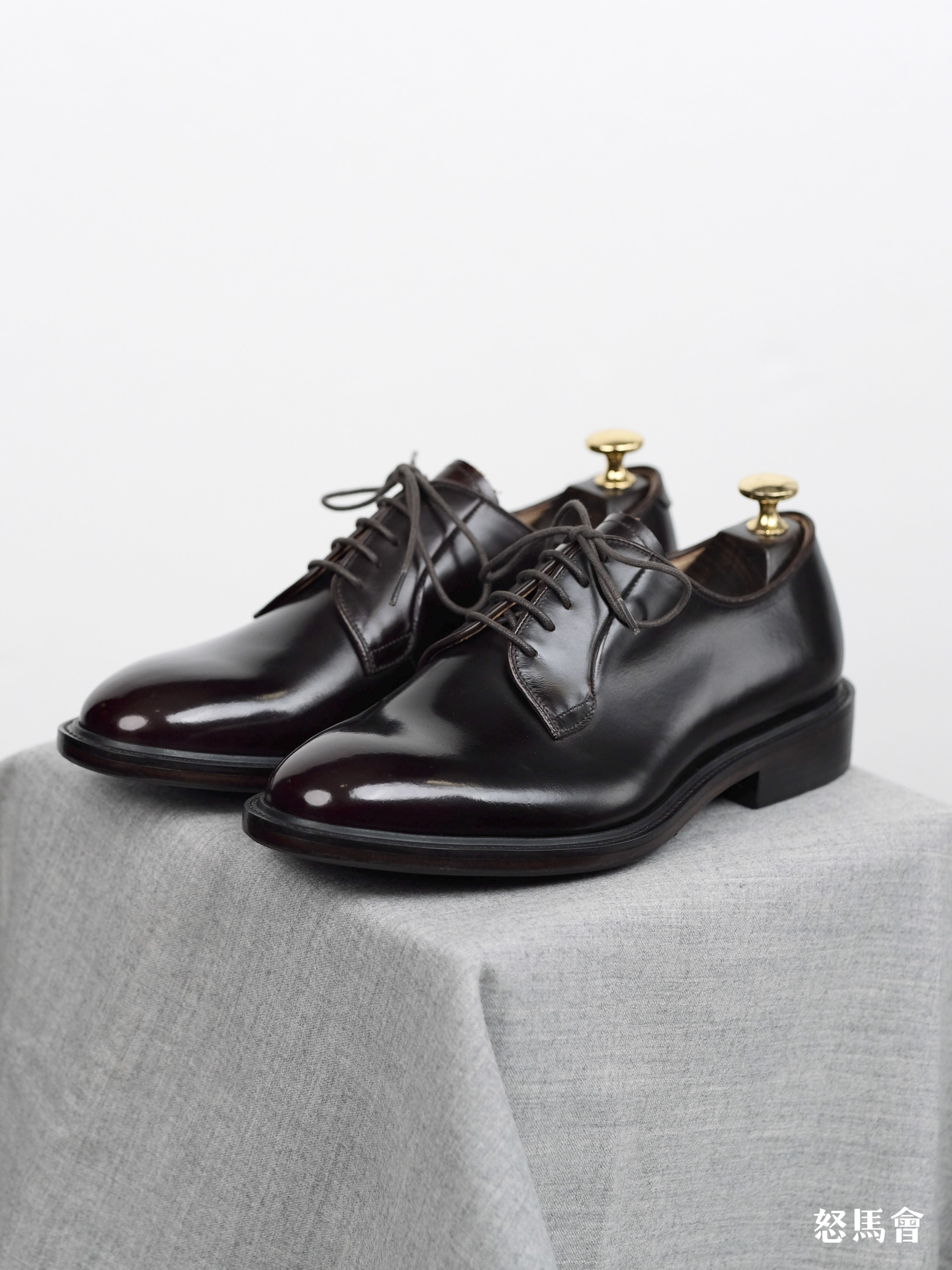 手工固特异意大利仿马臀皮手工擦色深酒红德比鞋（Alden楦型）