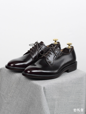 手工固特异意大利仿马臀皮手工擦色深酒红德比鞋（Alden楦型）