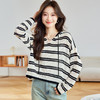CC-22-2540慵懒风条纹连帽薄款针织衫卫衣女春秋2025新款好看宽松短款上衣 商品缩略图0