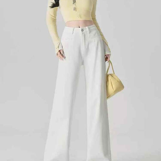 顺丰包邮洛诗琳11654洛诗琳春季新款百搭白色高腰阔腿牛仔裤25231 商品图2