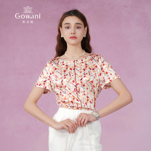 乔万尼春夏时尚减龄19mm真丝几何印花单上衣小衫ES2C151 商品图2