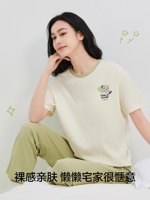 【清仓捡漏】【5A抑菌 100%棉】【M-2XL】【有棵树】女士短袖长裤纯棉家居服套装 商品图4
