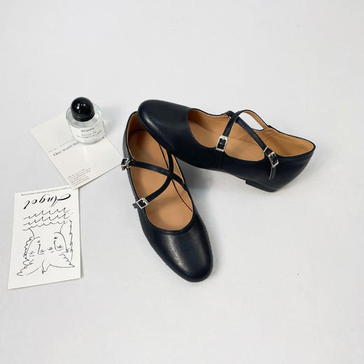 ROAADN 复古法式杏仁头羊皮交叉带内增高玛丽珍女鞋 511 商品图8