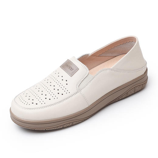 信诺真皮镂空透气单鞋女2025春季新款软底妈妈鞋小白鞋一脚蹬皮鞋5C3066-19 商品图4