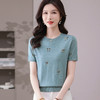 CC-101-356时尚刺绣圆领冰丝短袖t恤女2025新款夏季薄款针织衫显瘦短款上衣 商品缩略图2