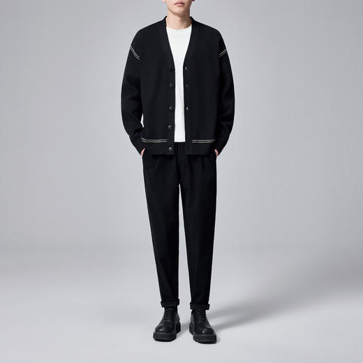 墨麦客男装撞色虚线针织开衫男士2025春秋季新款V领休闲外套男潮 商品图4