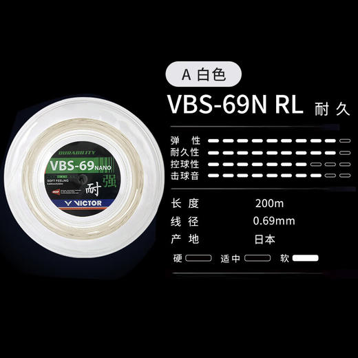 威克多VICTOR大盘羽毛球线VBS-69N RL高弹耐久进攻VBS-68P RL控制羽线大盘羽毛球线 商品图1