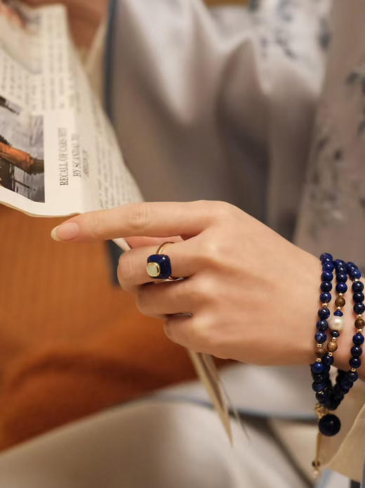 MELI&MOLI |青金四方瓶均码可调925银镶石香薰戒指—五行之水 商品图5