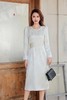 ELLA JADE 珍珠白光泽感提花收腰连衣裙 20117 商品缩略图1