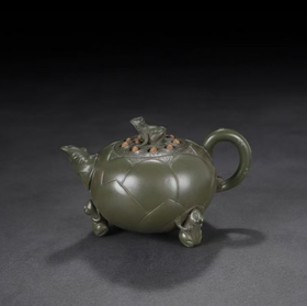JS（任亿果）茶壶宜兴紫砂壶顾景舟三足鼎立青蛙莲子壶400ml