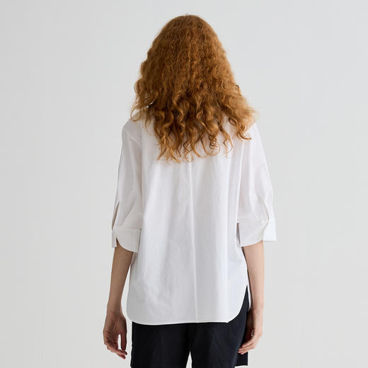 谜底衬衫分袖女2025夏季新品通勤镂空绣花大廓形白衬衣252MC0601 商品图2