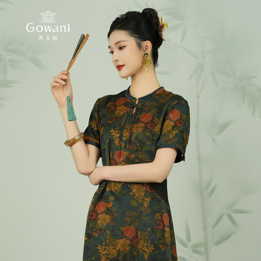 【蓝色古典花】乔万尼装柜夏季新款桑蚕丝连衣裙复古花真丝长裙ES2E121 商品图1