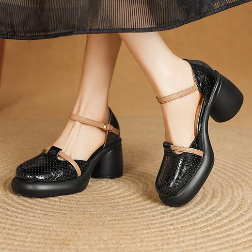 【预售5天】夏季中空包头凉鞋女复古真皮镂空洞洞单鞋拼色软皮厚底罗马女鞋MLD&A253 商品图3