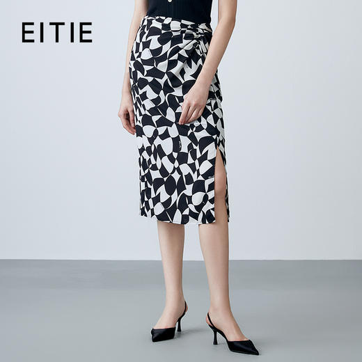EITIE爱特爱夏季新款裙摆开叉印花显瘦高腰半身裙7806506 商品图0
